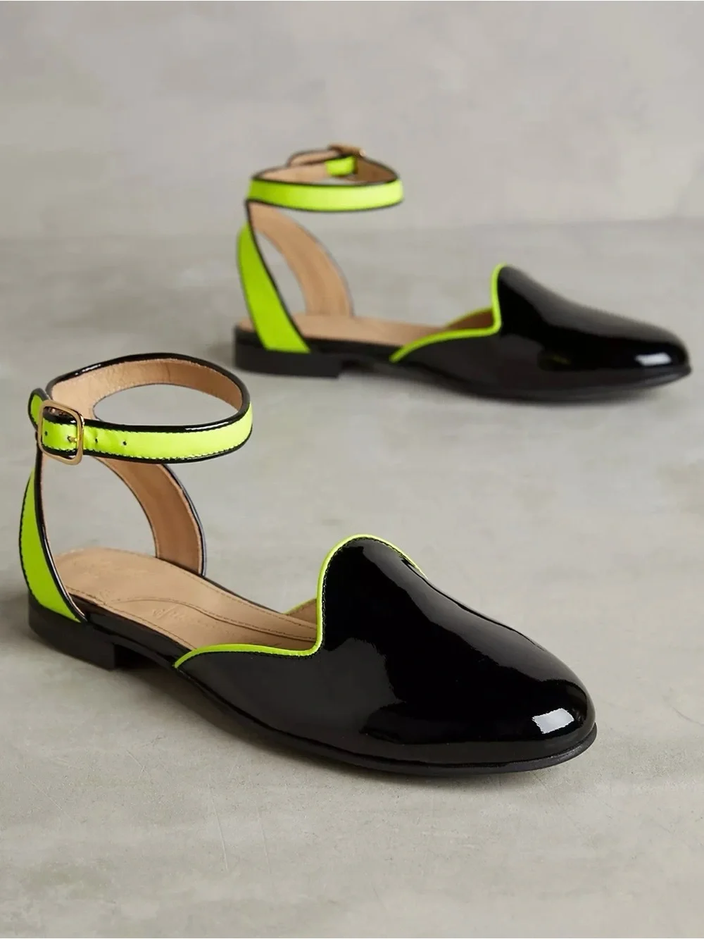 Anthropologie Chatelles Paris Ankle Strap Loafer Sandals Patent Leather Size 40